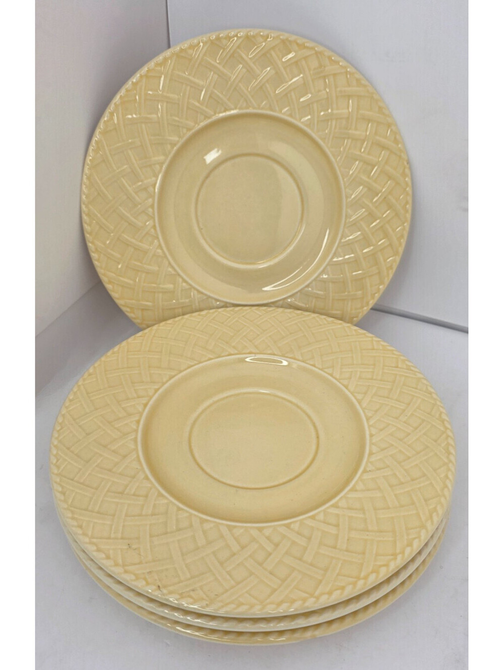 Set of 4 Villeroy & Boch Piemont Estivo Yellow Saucers Basketweave Germany